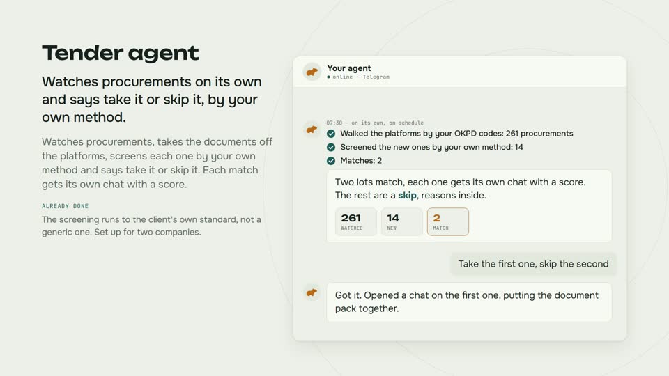 Tender agent